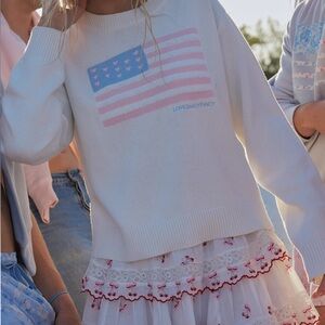 LoveShackFancy Ty Cotton Flag Pullover, Ivory Dream